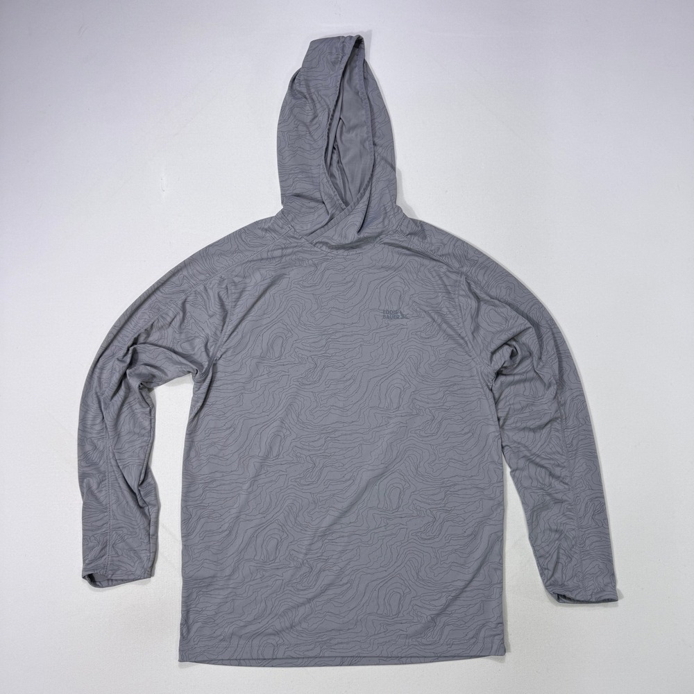 Eddie Bauer Solarfoil Hoodie Mens Small Gray Topographic Hiking Sun Shirt